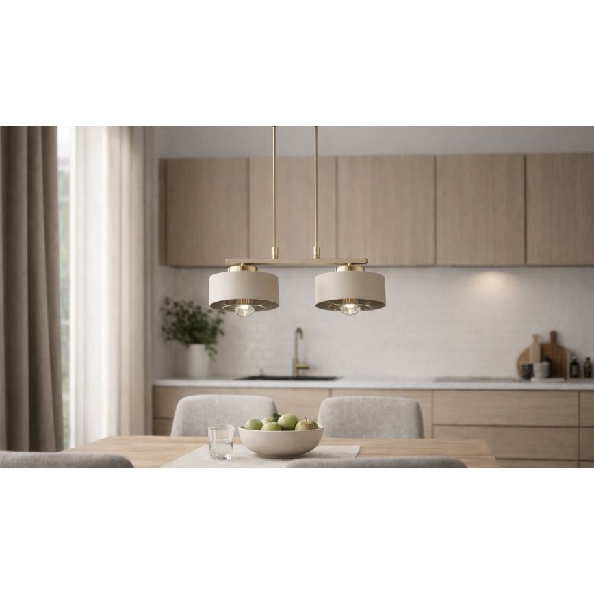 Brilagi - Pendelleuchte mit Kabelaufhängung SPRING 2xE27/60W/230V beige/gold