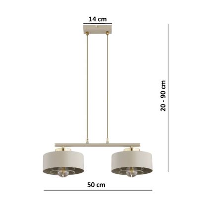 Brilagi - Pendelleuchte mit Kabelaufhängung SPRING 2xE27/60W/230V beige/gold