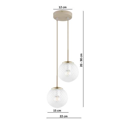 Brilagi - Pendelleuchte mit Kabelaufhängung STELLA 2xE27/60W/230V beige/gold