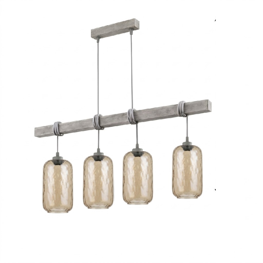 BRILAGI - Pendelleuchte an Kabel WOOD GLASS 4xE27/60W/230V Kiefer/Grau/Rauchbraun