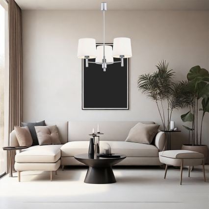 Brilagi - Pendelleuchte mit Stange MONTE 3xE27/60W/230V Creme/glänzender Chrom
