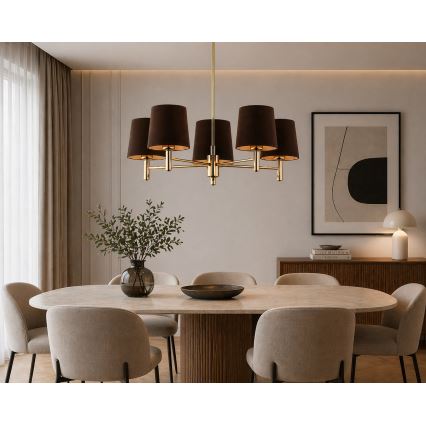 Brilagi - Pendelleuchte mit Stange MONTE 5×E27/15W/230V Braun/Gold