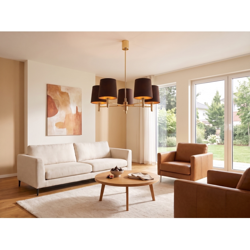 Brilagi - Pendelleuchte mit Stange MONTE 5×E27/15W/230V Braun/Gold