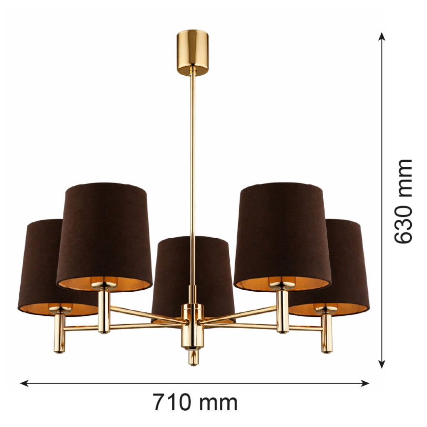 Brilagi - Pendelleuchte mit Stange MONTE 5×E27/15W/230V Braun/Gold