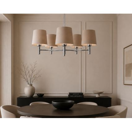 Brilagi - Pendelleuchte MONTE 5xE27/15W/230V beige/glänzender Chrom