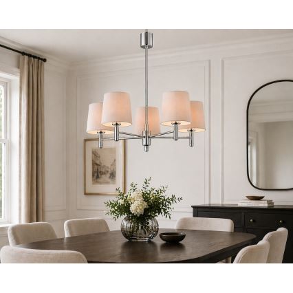 Brilagi - Pendelleuchte MONTE 5xE27/60W/230V beige/glänzender Chrom