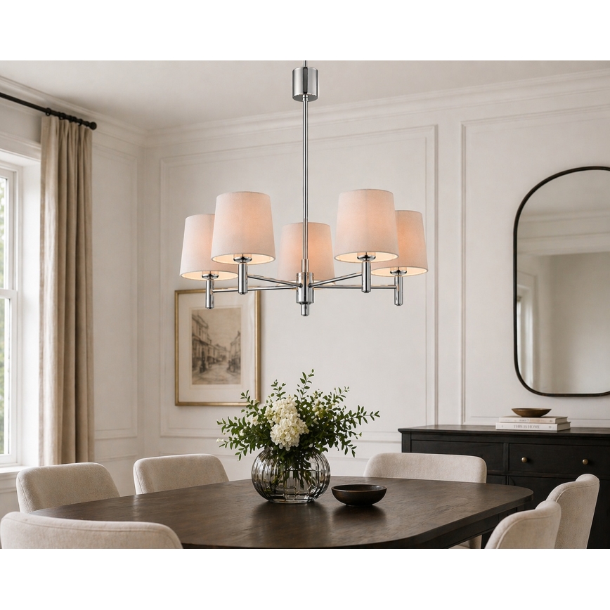 Brilagi - Pendelleuchte MONTE 5xE27/60W/230V beige/glänzender Chrom