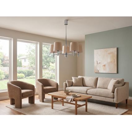 Brilagi - Pendelleuchte MONTE 5xE27/60W/230V beige/glänzender Chrom