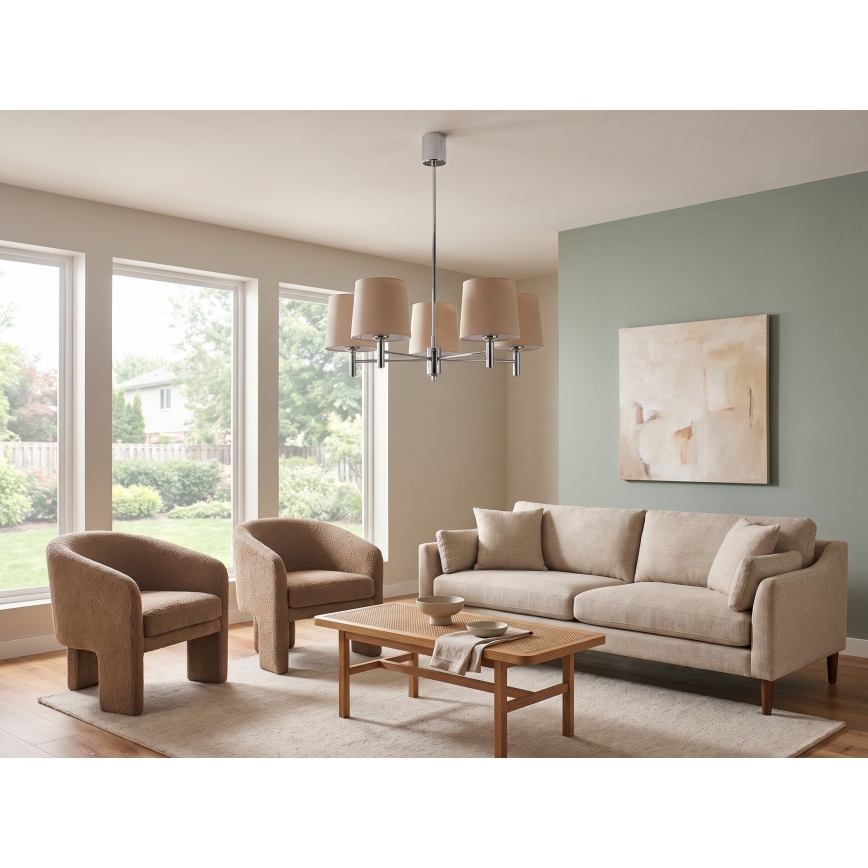 Brilagi - Pendelleuchte MONTE 5xE27/60W/230V beige/glänzender Chrom