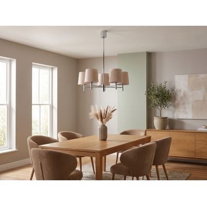 Brilagi - Pendelleuchte MONTE 5xE27/60W/230V beige/glänzender Chrom