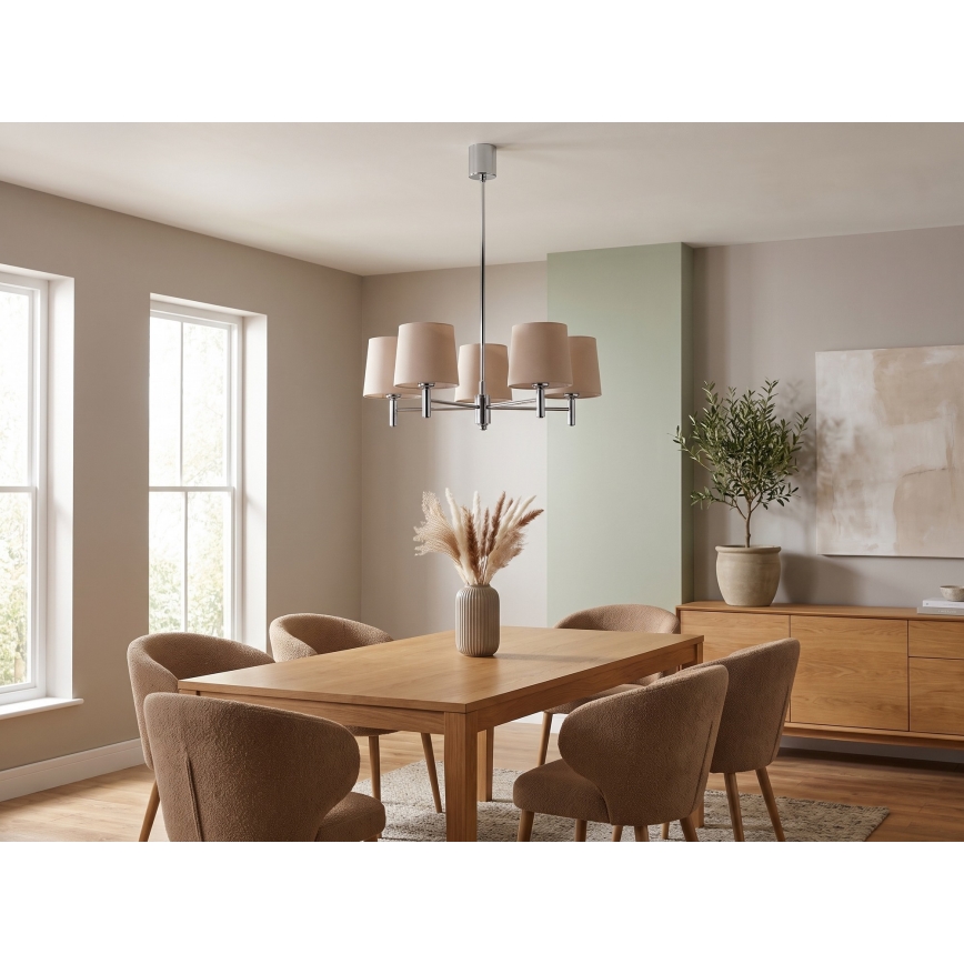 Brilagi - Pendelleuchte MONTE 5xE27/60W/230V beige/glänzender Chrom