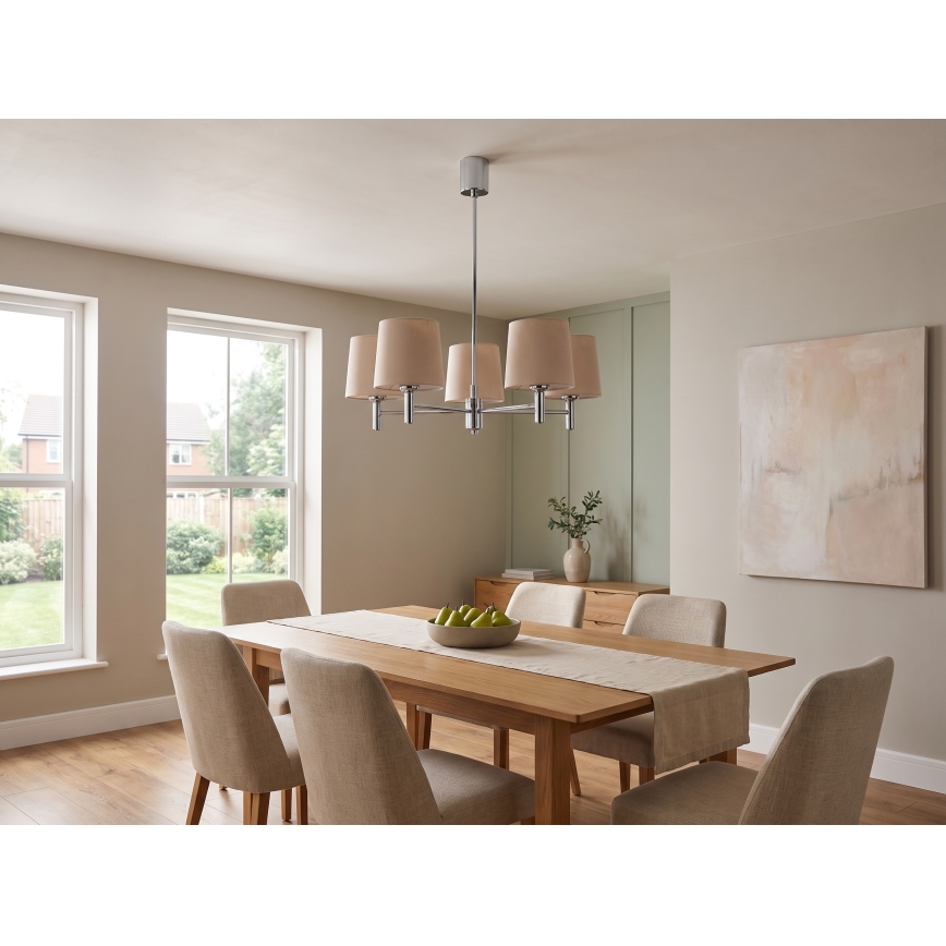 Brilagi - Pendelleuchte MONTE 5xE27/60W/230V beige/glänzender Chrom