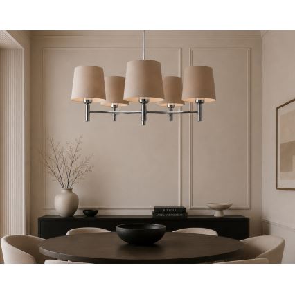 Brilagi - Pendelleuchte MONTE 5xE27/60W/230V beige/glänzender Chrom
