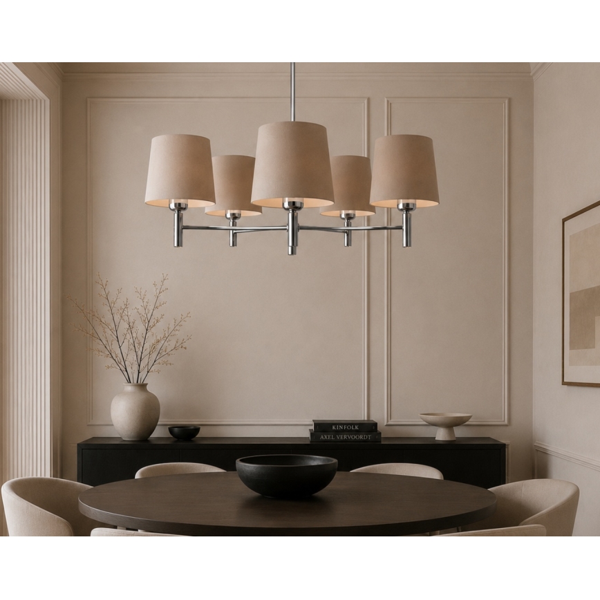 Brilagi - Pendelleuchte MONTE 5xE27/60W/230V beige/glänzender Chrom