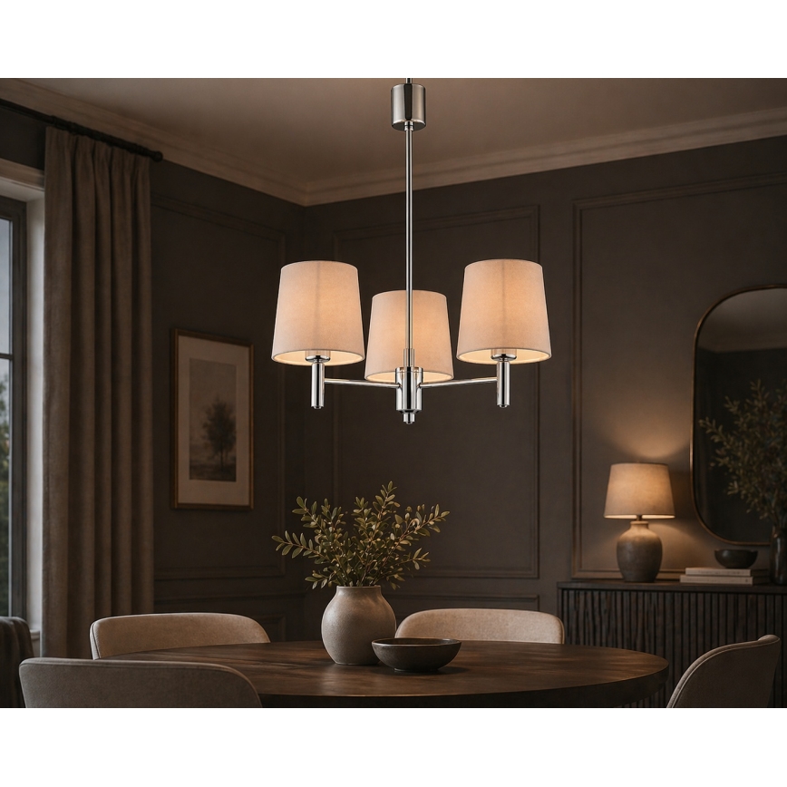 Brilagi - Pendelleuchte MONTE mit Stange 3xE27/15W/230V beige/Glanzchrom