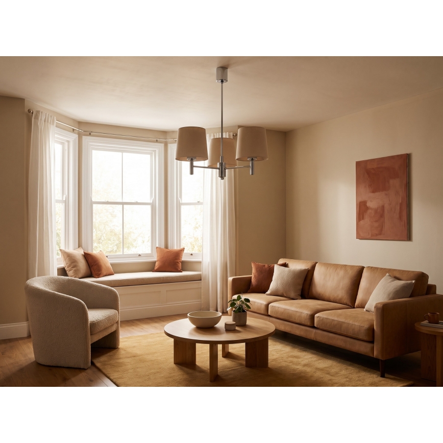 BRILAGI - Pendelleuchte MONTE mit Stange 3xE27/60W/230V beige/Glanzchrom