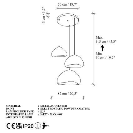 Brilagi - Pendelleuchte WABI SABI an Kabel, 3xE27/40W/230V, Ø 82 cm, weiß