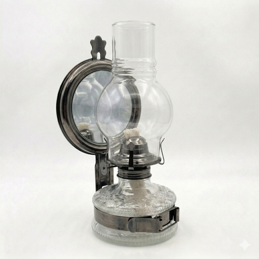 Brilagi - Petroleumlampe MERLIN mit Spiegel, schwarzer Chrom