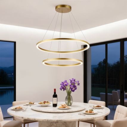 Brilagi - PORTOFINO dimmbare LED-Pendelleuchte mit Seilaufhängung LED/98W/230V 3000-6000K Ø 80 cm gold + Fernbedienung