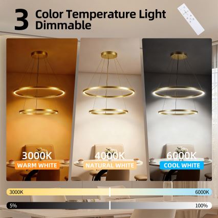 Brilagi - PORTOFINO dimmbare LED-Pendelleuchte mit Seilaufhängung LED/98W/230V 3000-6000K Ø 80 cm gold + Fernbedienung