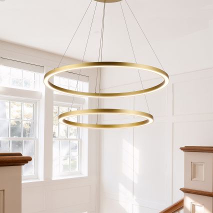 Brilagi - PORTOFINO dimmbare LED-Pendelleuchte mit Seilaufhängung LED/98W/230V 3000-6000K Ø 80 cm gold + Fernbedienung