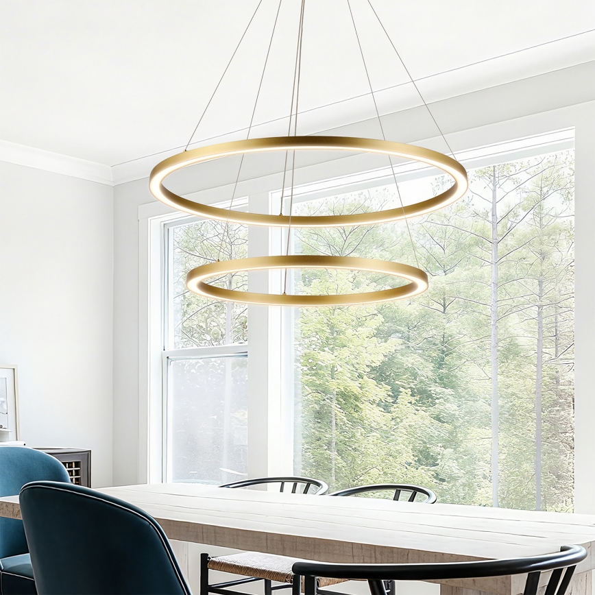 Brilagi - PORTOFINO dimmbare LED-Pendelleuchte mit Seilaufhängung LED/98W/230V 3000-6000K Ø 80 cm gold + Fernbedienung