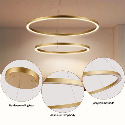 Brilagi - PORTOFINO dimmbare LED-Pendelleuchte mit Seilaufhängung LED/98W/230V 3000-6000K Ø 80 cm gold + Fernbedienung