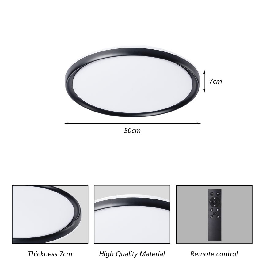 Brilagi - LED dimmbare Deckenleuchte RIVO LED/72W/230V 3000-6000K schwarz Ø 50 cm + Fernbedienung