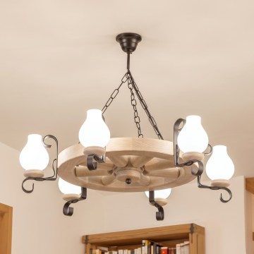 Brilagi - ROATA Kronleuchter mit Kette, 6xE14/40W/230V, Eiche