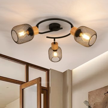 Brilagi - Spotleuchte BASKLITE 3xE27/15W/230V Gummibaumholz/schwarz