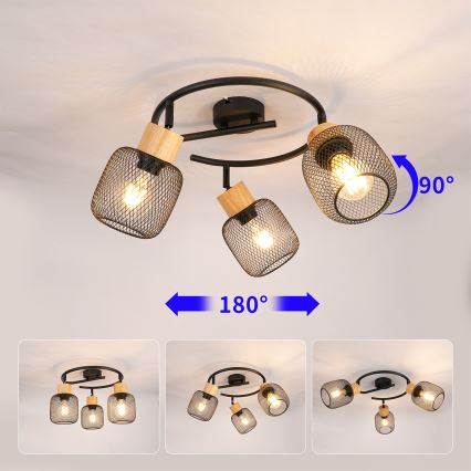 Brilagi - Spotleuchte BASKLITE 3xE27/15W/230V Gummibaumholz/schwarz