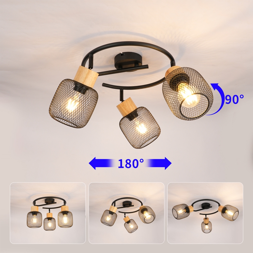 Brilagi - Spotleuchte BASKLITE 3xE27/15W/230V Gummibaumholz/schwarz
