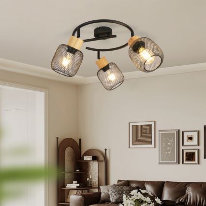 Brilagi - Spotleuchte BASKLITE 3xE27/15W/230V Gummibaumholz/schwarz