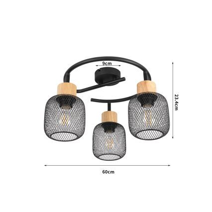 Brilagi - Spotleuchte BASKLITE 3xE27/15W/230V Gummibaumholz/schwarz