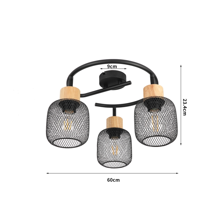 Brilagi - Spotleuchte BASKLITE 3xE27/15W/230V Gummibaumholz/schwarz
