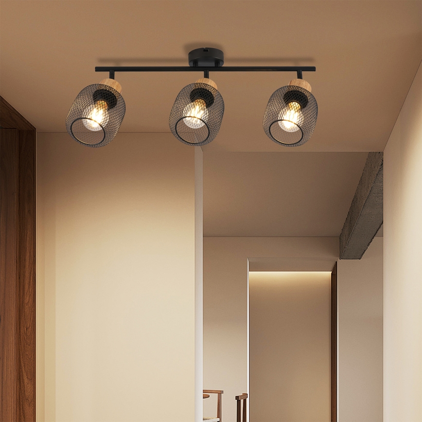 Brilagi - Spotleuchte BASKLITE 3xE27/15W/230V Holz/Schwarz