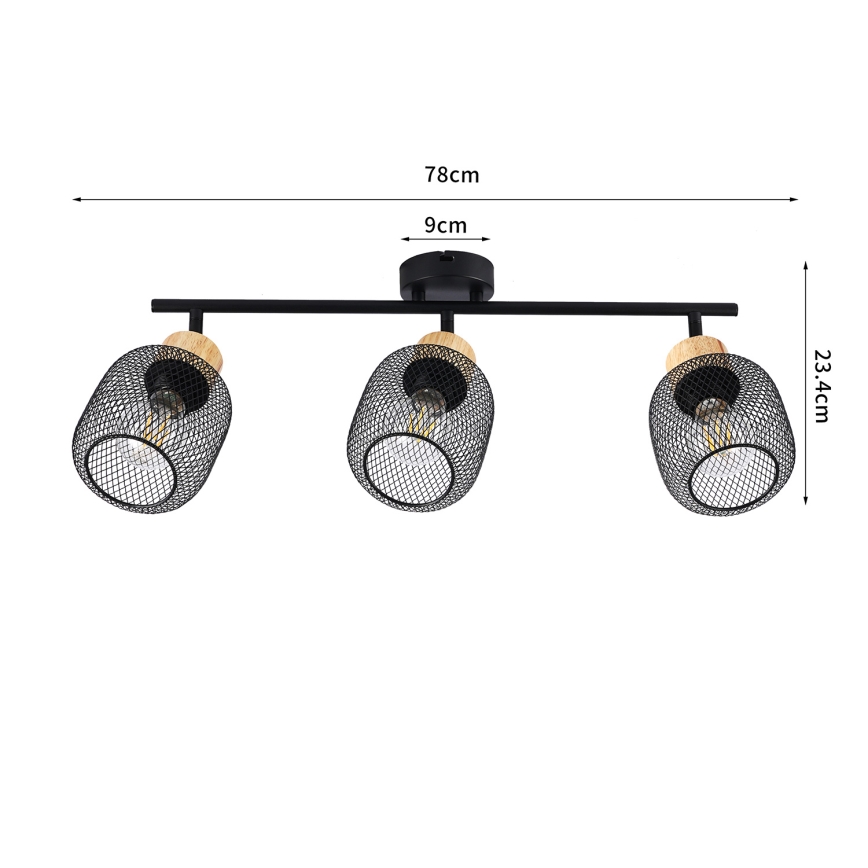 Brilagi - Spotleuchte BASKLITE 3xE27/15W/230V Holz/Schwarz