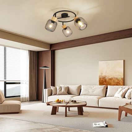 Brilagi - Spotleuchte BASKLITE 3xE27/15W/230V Holz/Schwarz