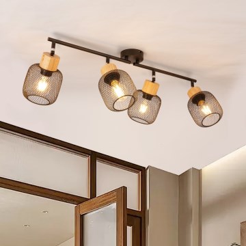 Brilagi - Spotleuchte BASKLITE 4xE27/15W/230V Gummibaumholz/schwarz