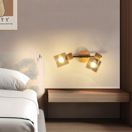 Brilagi - Spotleuchte HYGGE 2xE14/15W/230V Gummibaumholz/rauchglas