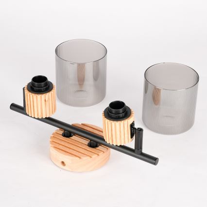 Brilagi - Spotleuchte HYGGE 2xE14/15W/230V Gummibaumholz/rauchglas