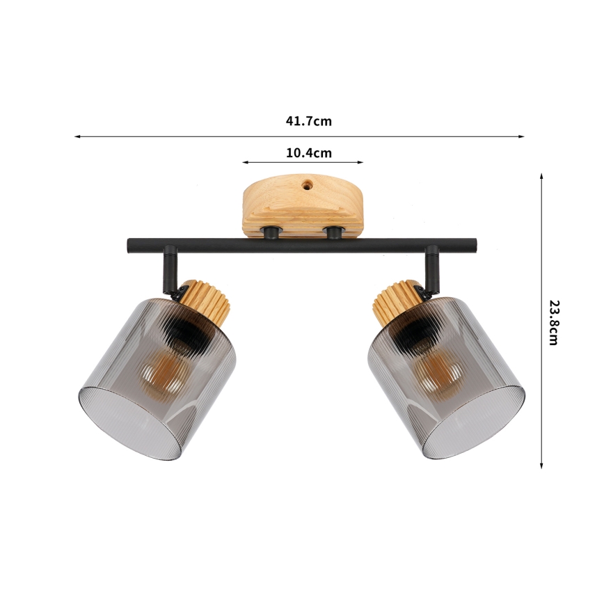 Brilagi - Spotleuchte HYGGE 2xE14/15W/230V Gummibaumholz/rauchglas