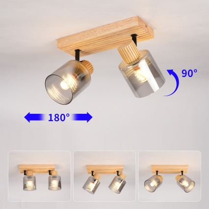 Brilagi - Spotleuchte HYGGE 2xE14/15W/230V Holz/Rauchglas