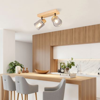 Brilagi - Spotleuchte HYGGE 2xE14/15W/230V Holz/Rauchglas