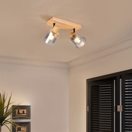 Brilagi - Spotleuchte HYGGE 2xE14/15W/230V Holz/Rauchglas