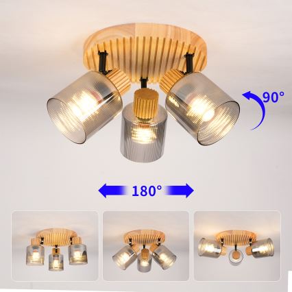 Brilagi - Spotleuchte HYGGE 3xE14/15W/230V Gummibaumholz/rauchfarben