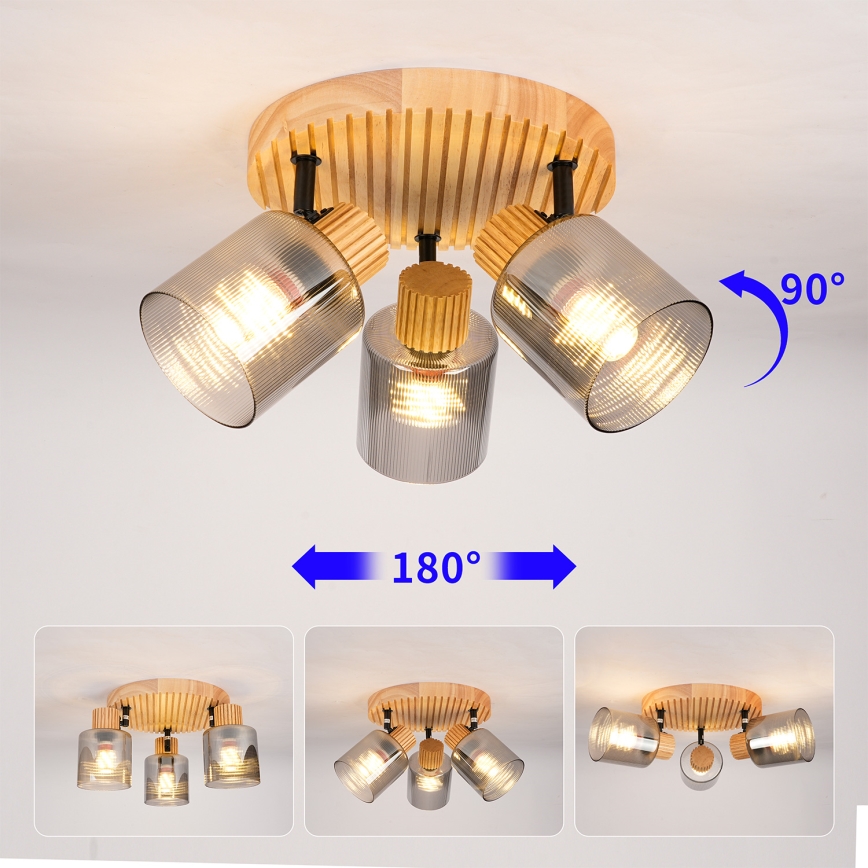 Brilagi - Spotleuchte HYGGE 3xE14/15W/230V Gummibaumholz/rauchfarben