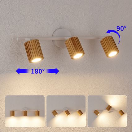 Brilagi - Spotleuchte MODERN WOOD 3xGU10/8W/230V Gummibaumholz/weiß