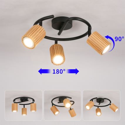 Brilagi - Spotleuchte MODERN WOOD 3xGU10/8W/230V Holz/Schwarz