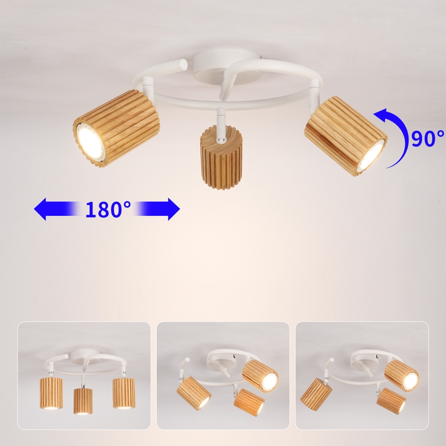 Brilagi - Spotleuchte MODERN WOOD 3xGU10/8W/230V Holz/Weiß